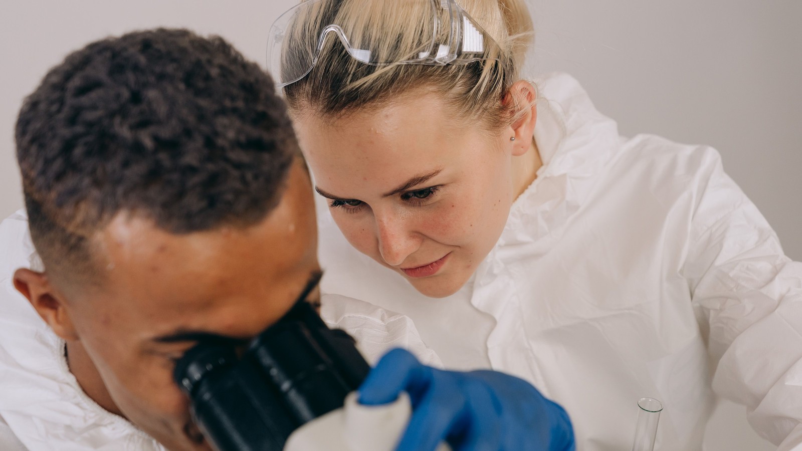 Scientists working in a biotechnology laboratory for a life sciences data room