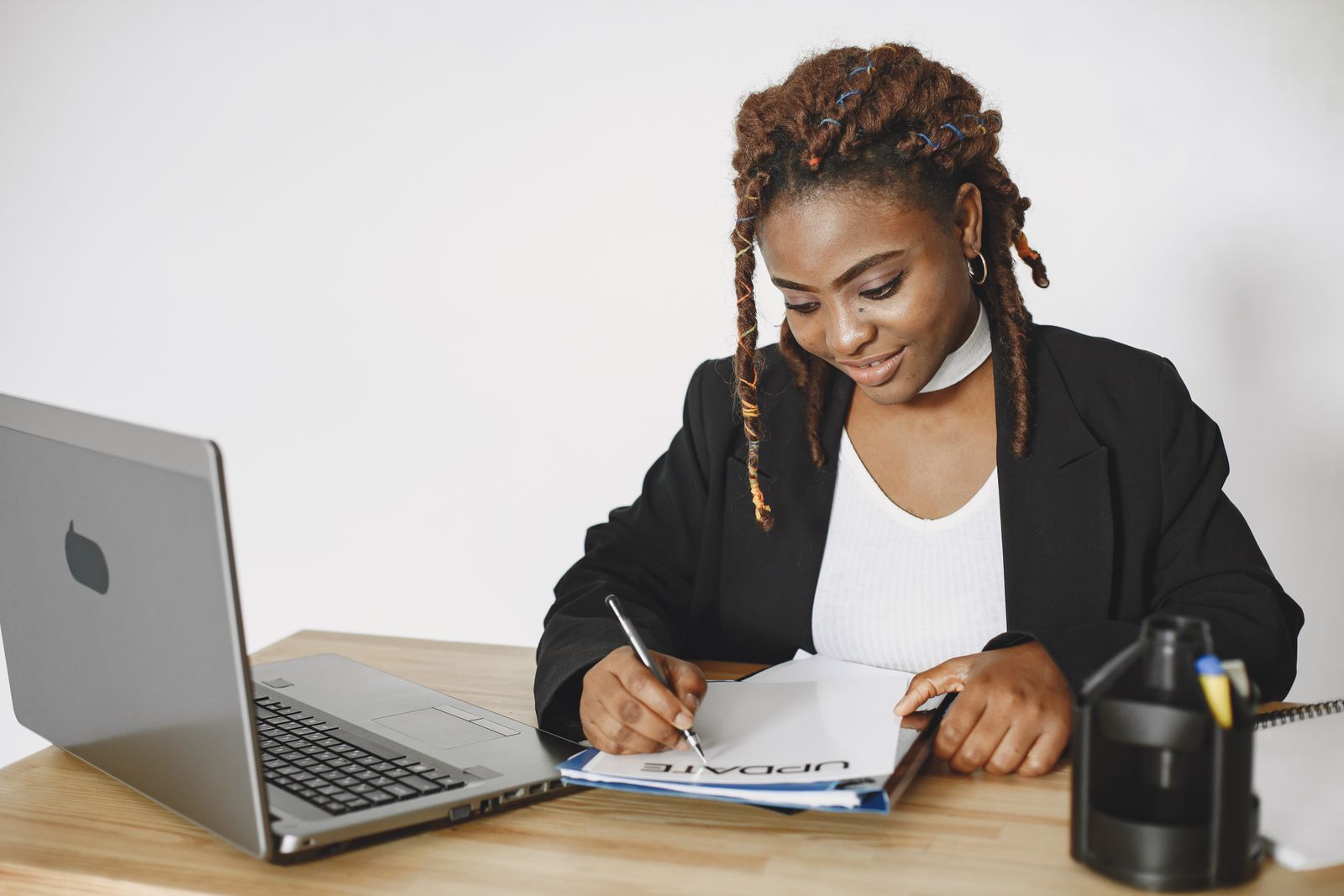 Businesswoman reviewing documents