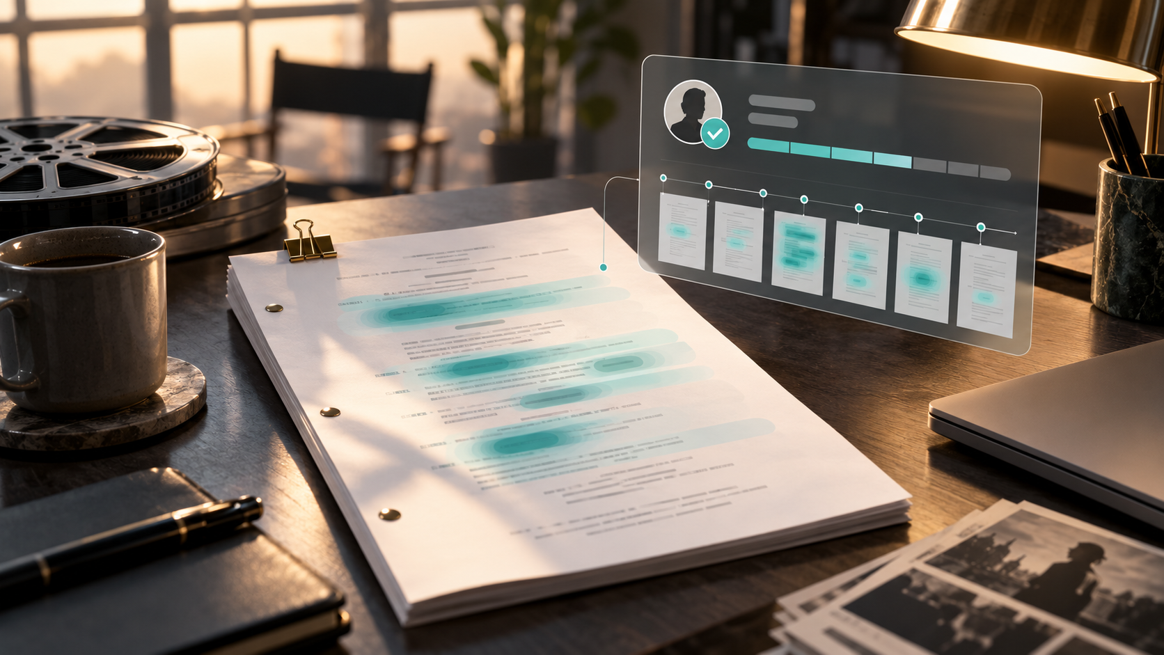 Screenplay activity timeline with page-level viewing indicators and verified recipient access