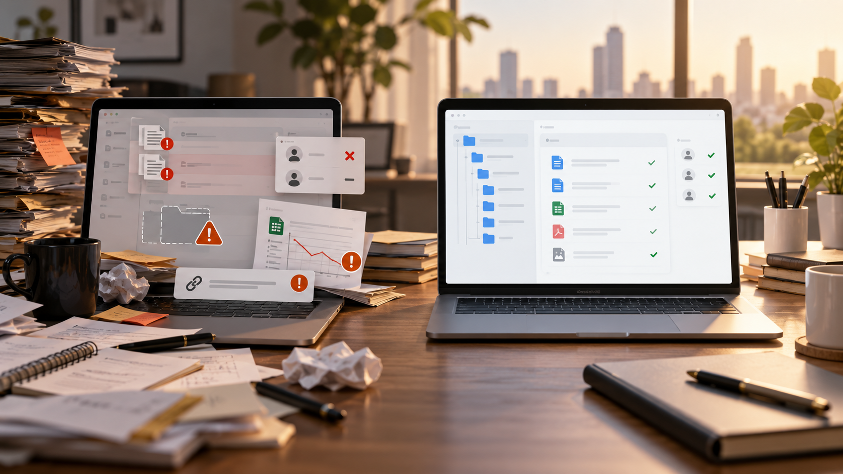Startup document workspace showing version, permission and organization mistakes