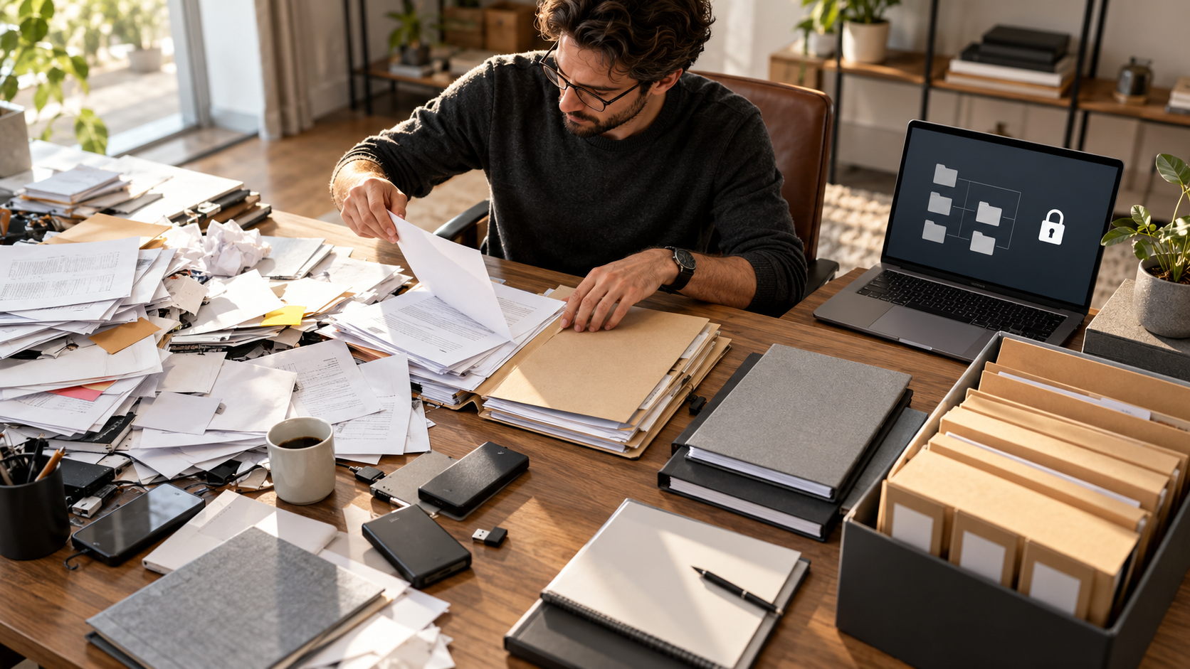 Startup founder turning disorganized deal documents into a clean controlled data-room structure