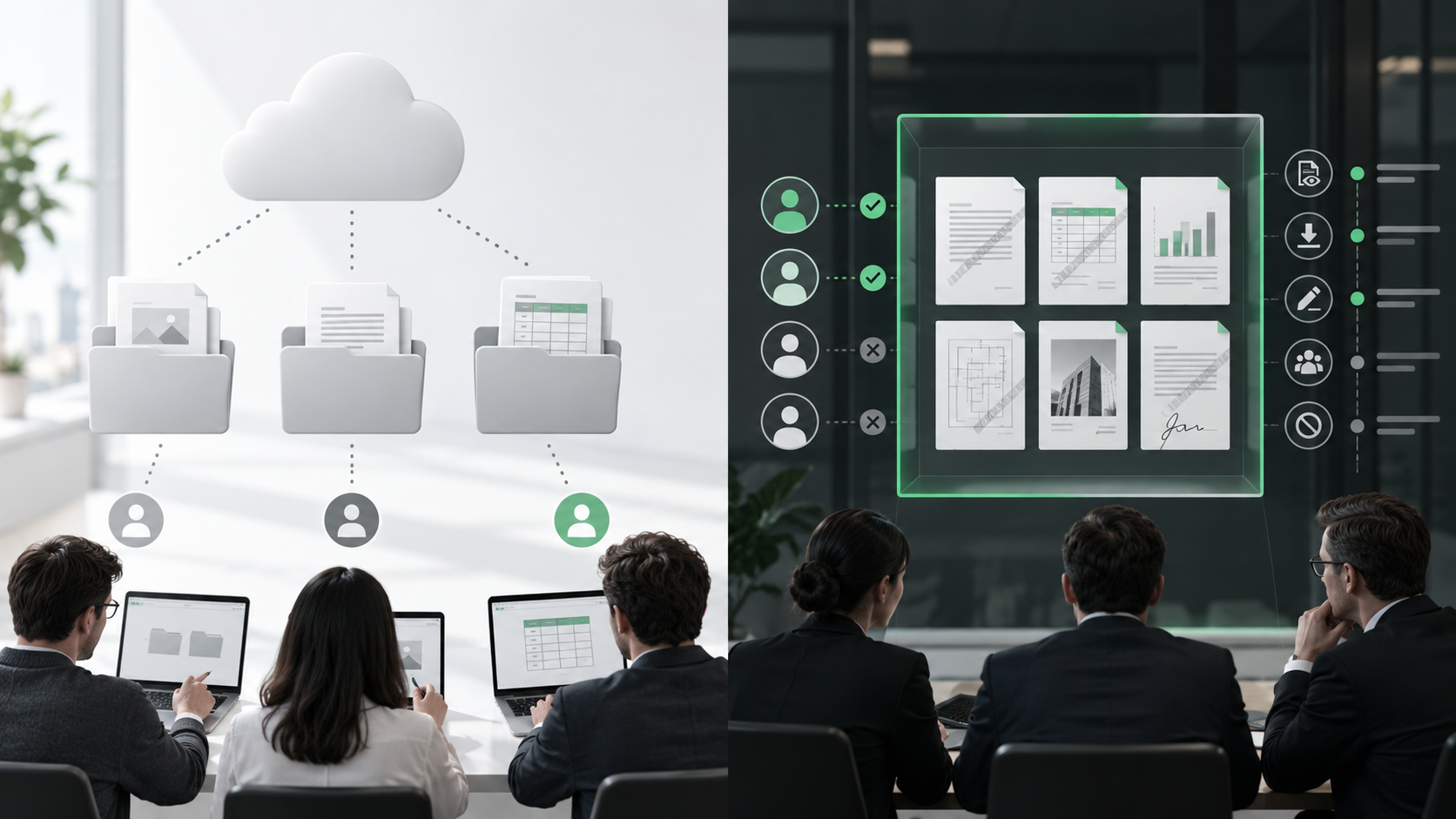 Neutral comparison between shared cloud folders and a controlled virtual data room