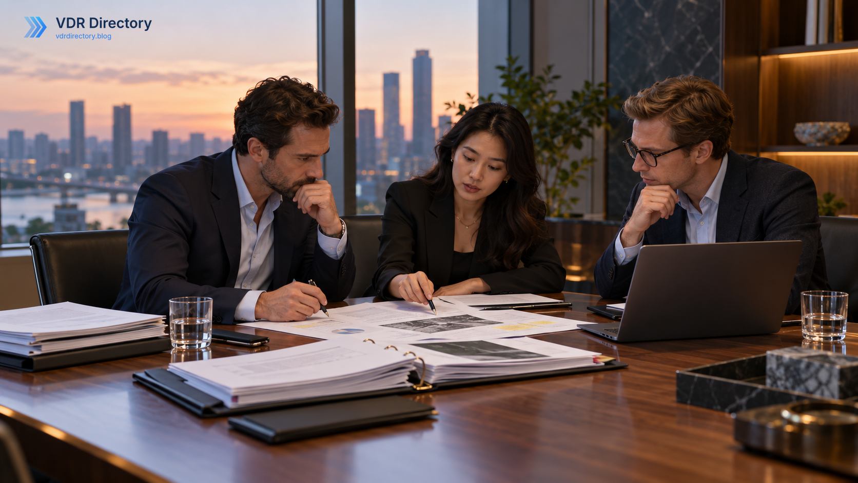 Investment team reviewing structured venture capital diligence and fund documents
